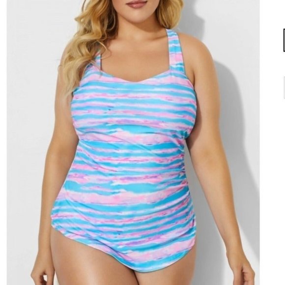 Printed Sarong Front One Piece Swimsuit - Picture 1 of 7
